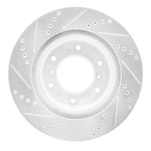 Mitsubishi Montero Brake Rotor (1) - Front Right - R1 Concepts - Drilled & Slotted - Silver - `08-`17